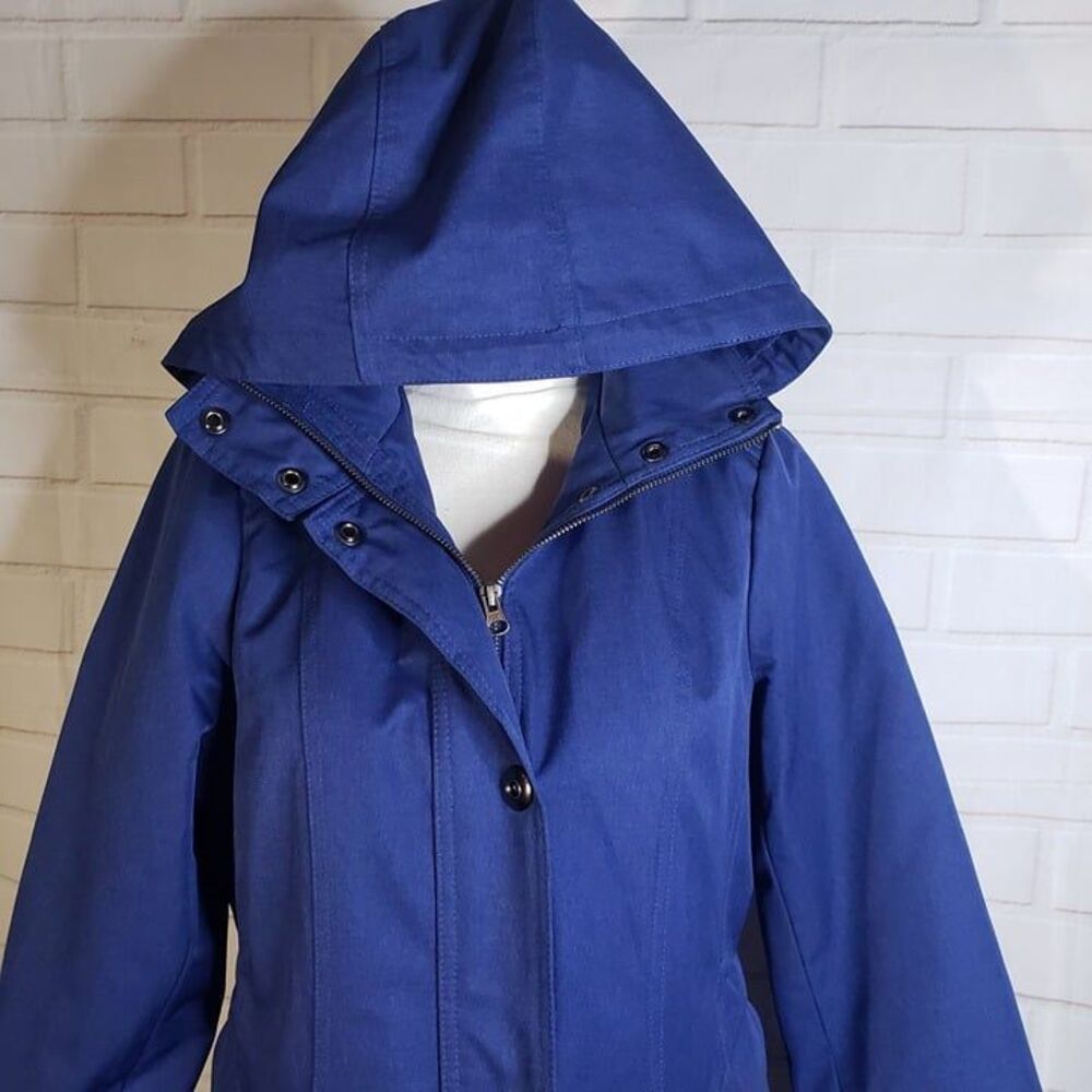 Vintage Kristen Blake Blue Snap Front Hooded Jacket M Coat womens Lined